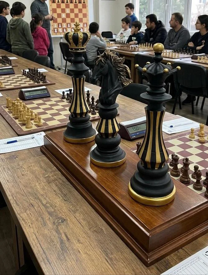 Dekoratif Satranç Takımı Şah Vezir At Siyah Gold 3 Lü Biblo