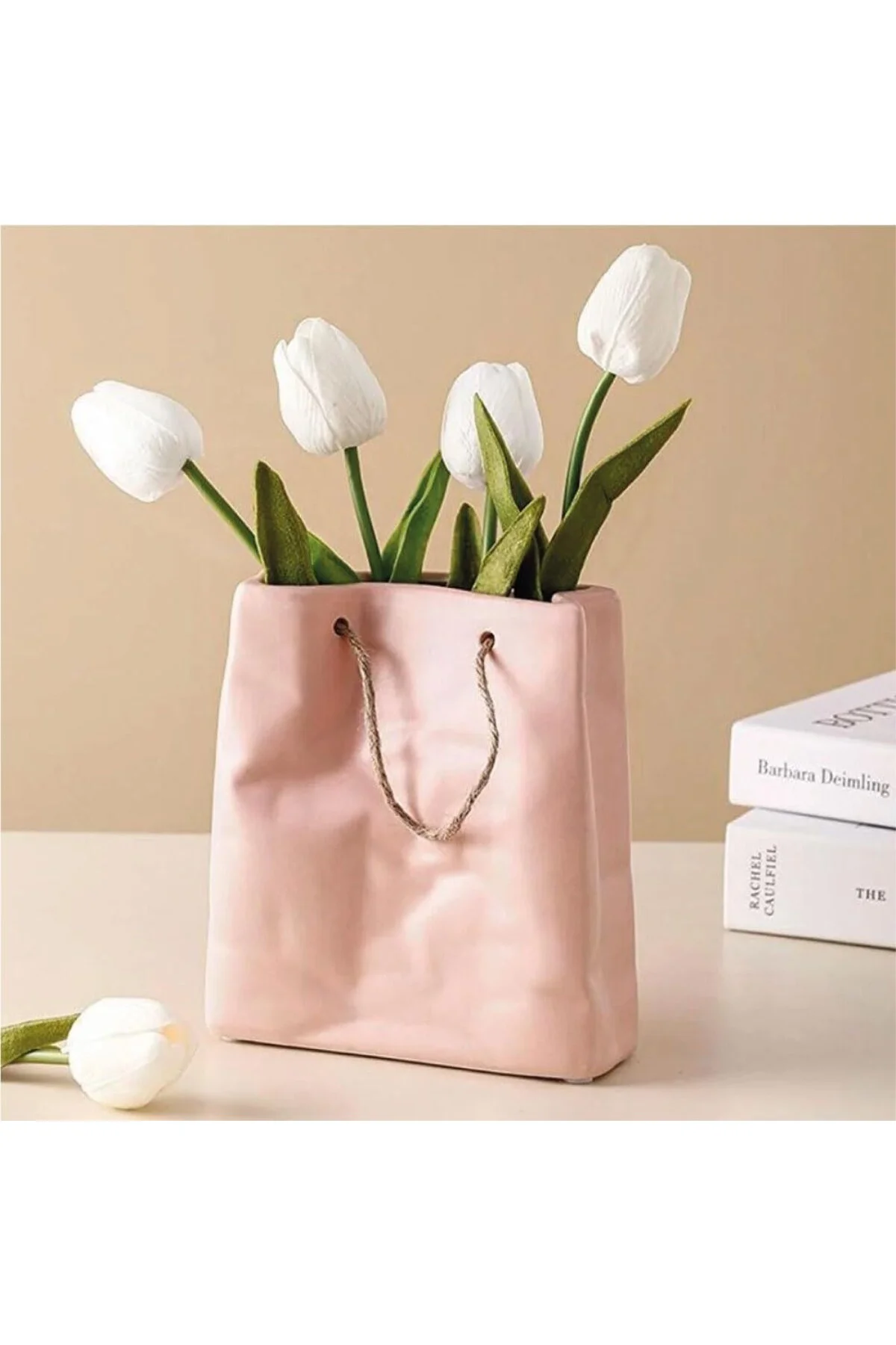 Dekoratif Seramik Çanta Şeklinde Vazo CB001-WH (PEMBE)