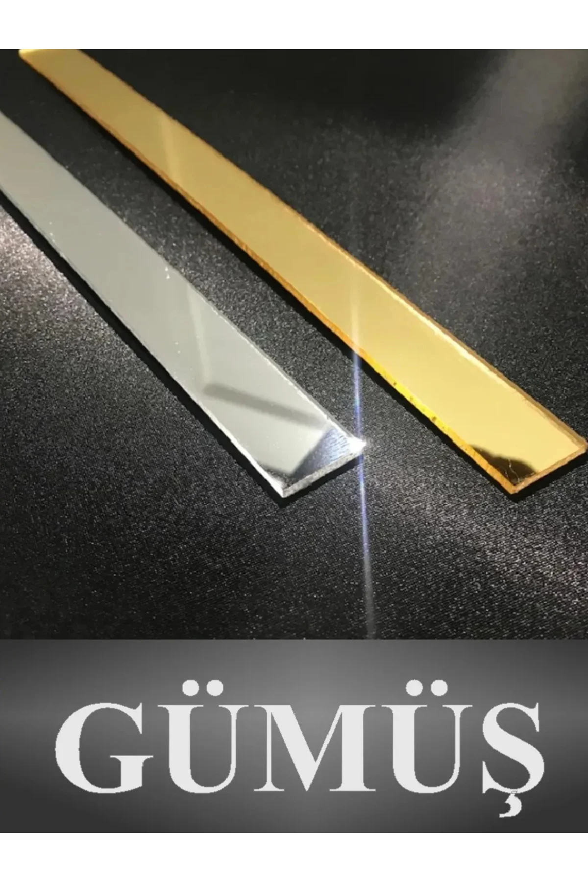 Dekoratif Şerit Ayna Pleksi Duvar Süsü 2 cm x 100cm ( Yapışkanlı ) - Silver (Gümüş) Renk - 1 Metre