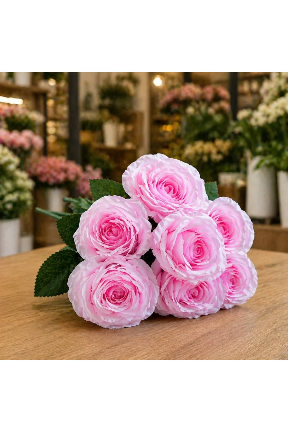 Dekoratif Şık Tasarım Solmayan Pembe Yapay Gül Demeti
