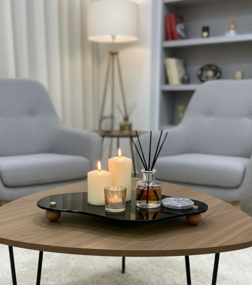 Dekoratif Siyah Cam Organizer Banyo Sehpa Üstü Makyaj Organizeri 