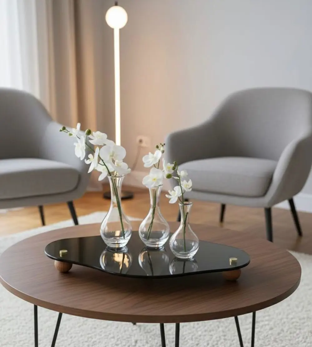 Dekoratif Siyah Cam Organizer Banyo Sehpa Üstü Makyaj Organizeri 