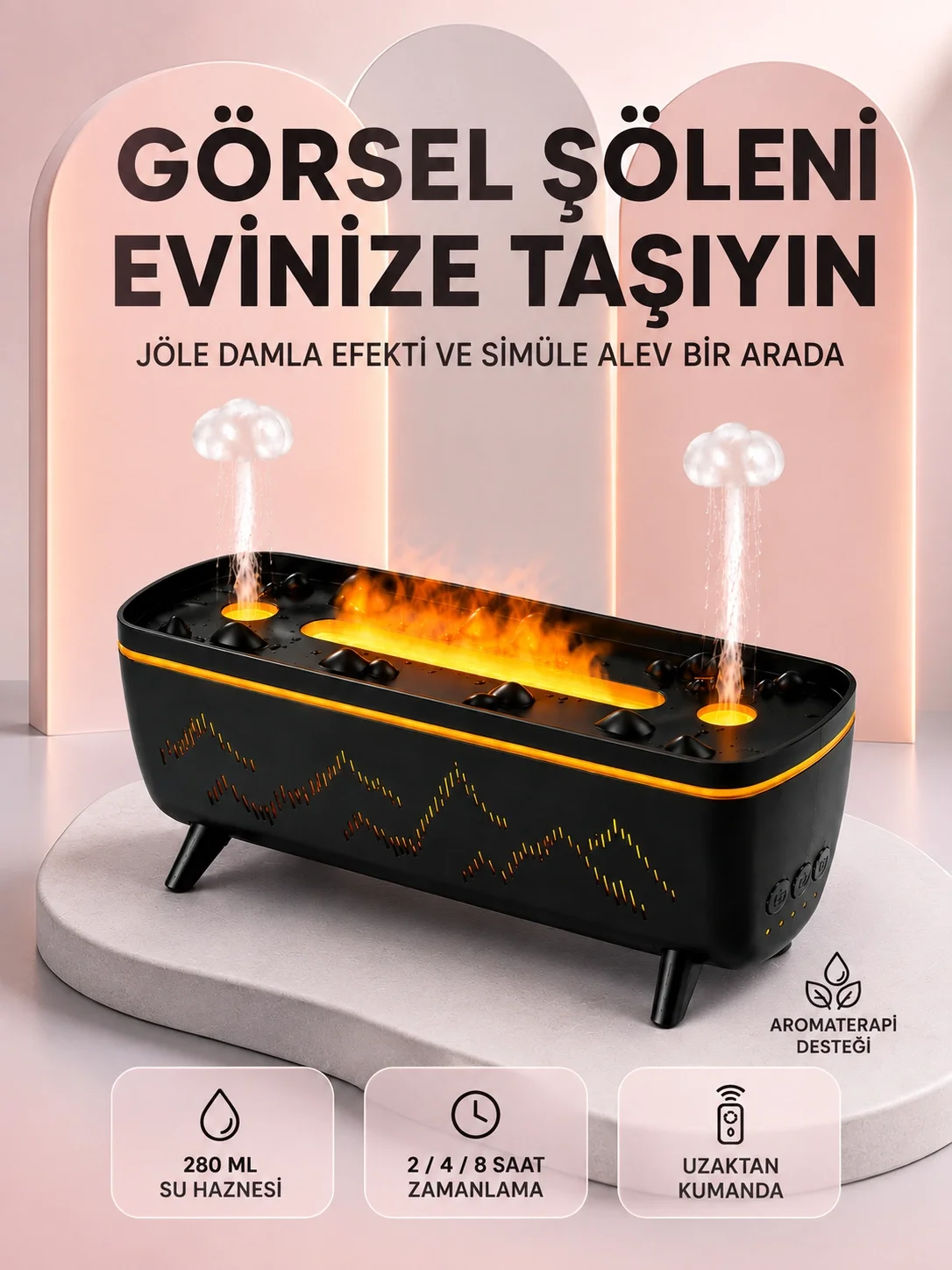 Dekoratif Siyah Hava Nemlendirici Jöle Damla ve Alev Efektli LED Işıklı Aroma Difüzörü Fiyatı, Yorumları ve Özellikleri