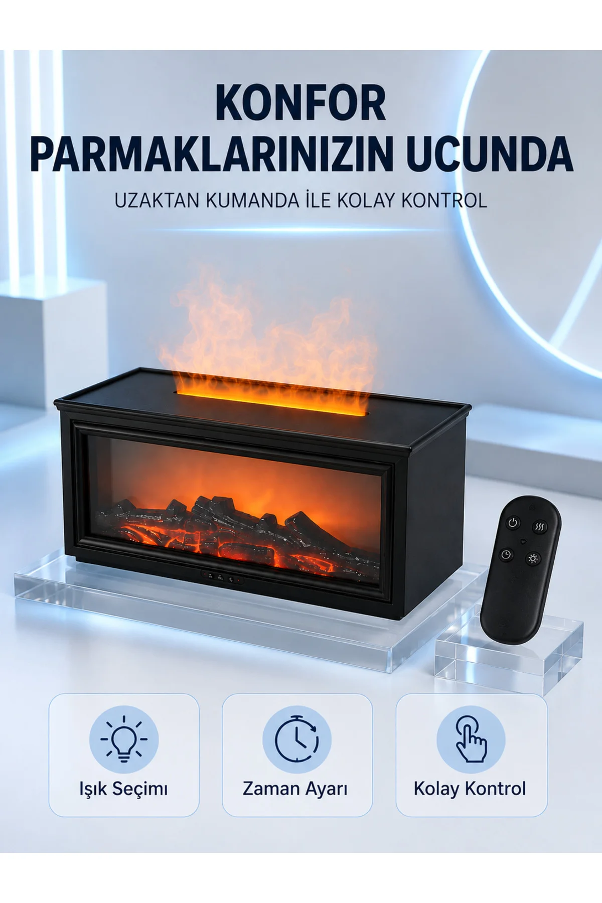 Dekoratif Şömine Görünümlü Nemlendirici Uzaktan Kumandalı Renkli LED Işıklı Difüzör Dekoratif Şömine Görünümlü Nemlendirici Uzaktan Kumandalı Renkli LED Işıklı Difüzör