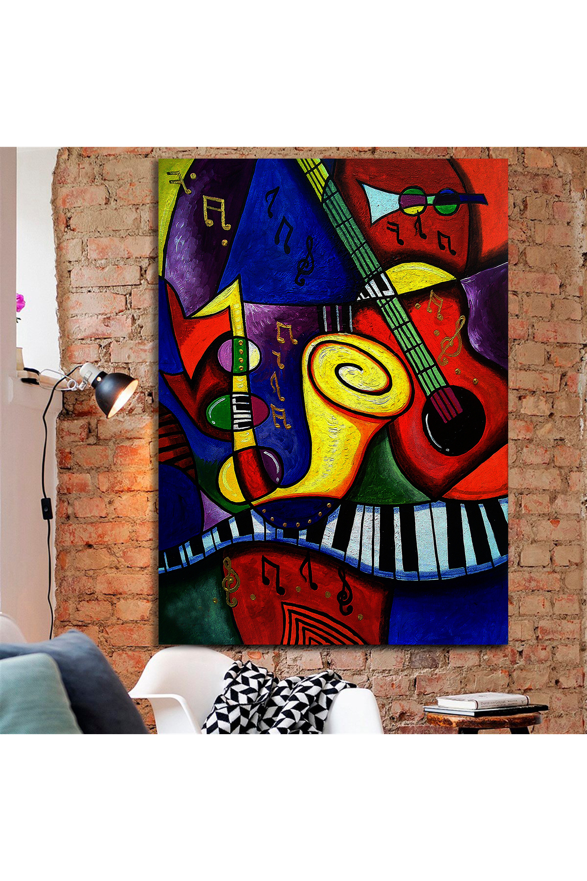 Korkmazkanvas Dekoratif Soyut Üçgen Eğri Kare Müzik, Pablo Picasso, Kanvas Tabl