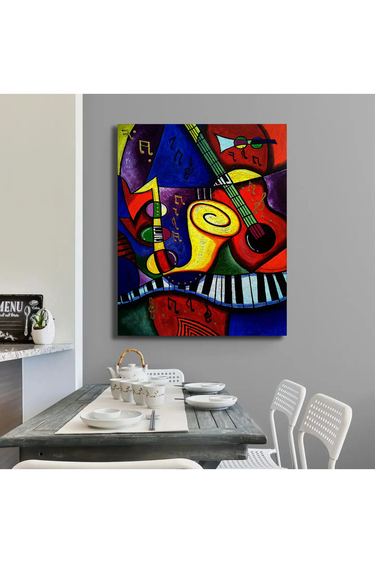 Korkmazkanvas Dekoratif Soyut Üçgen Eğri Kare Müzik, Pablo Picasso, Kanvas Tabl