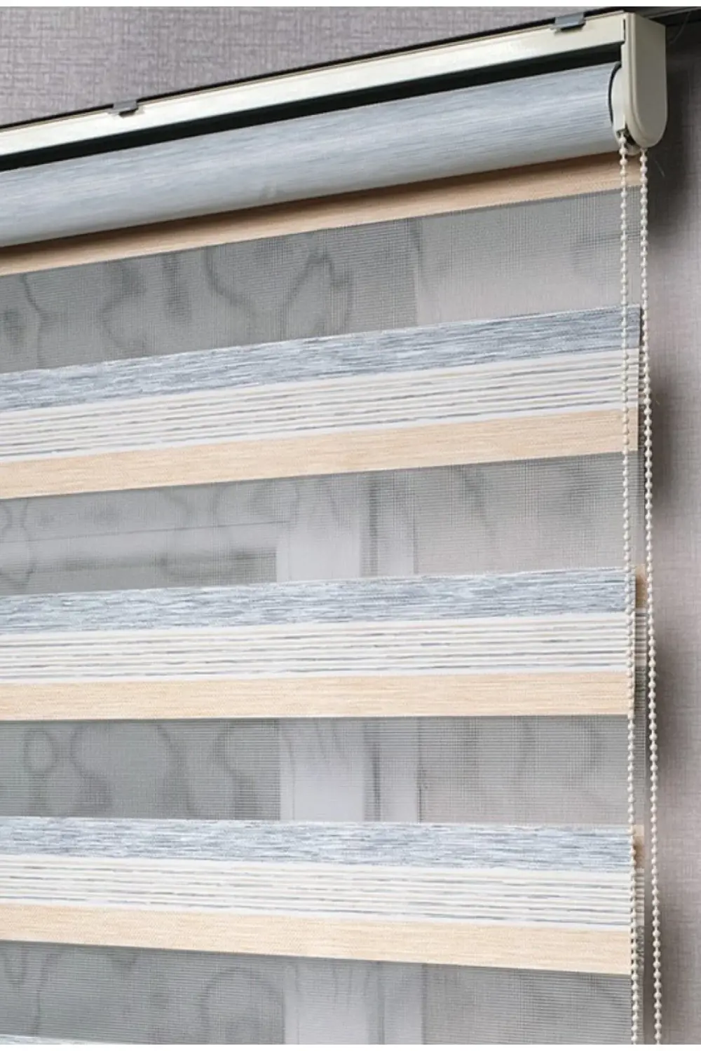 Dekoratif Sütlü Kahve-gri Renkli Zebra Stor Perde Alüminyum Kasal