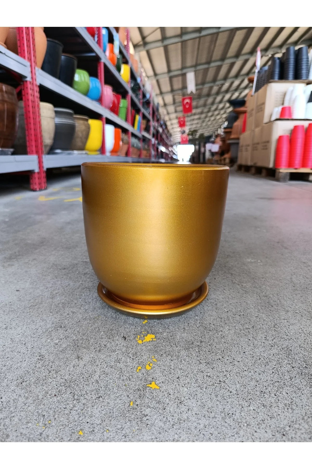 Dekoratif Tabak Gold Taş Saksı - Görsel 3