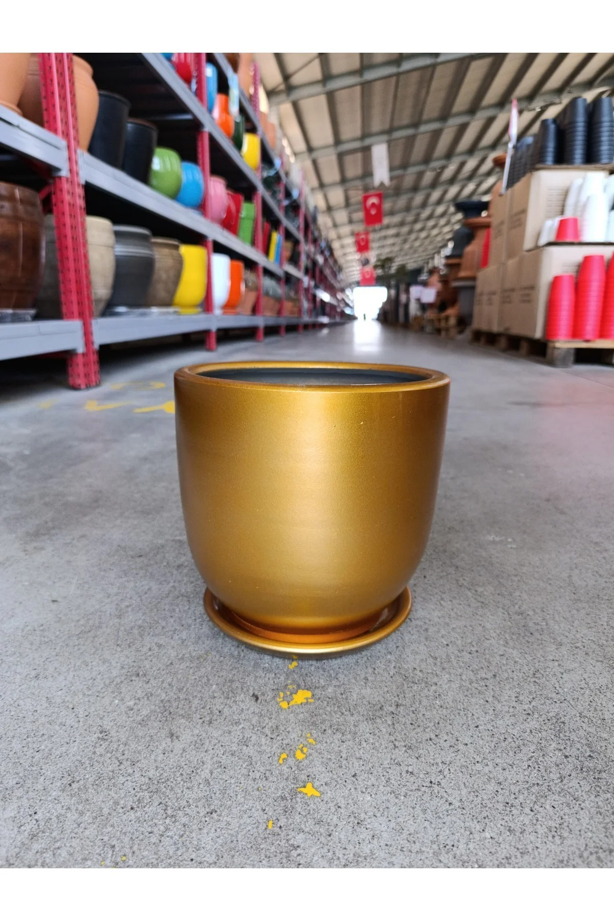 Dekoratif Tabak Gold Taş Saksı - Görsel 5