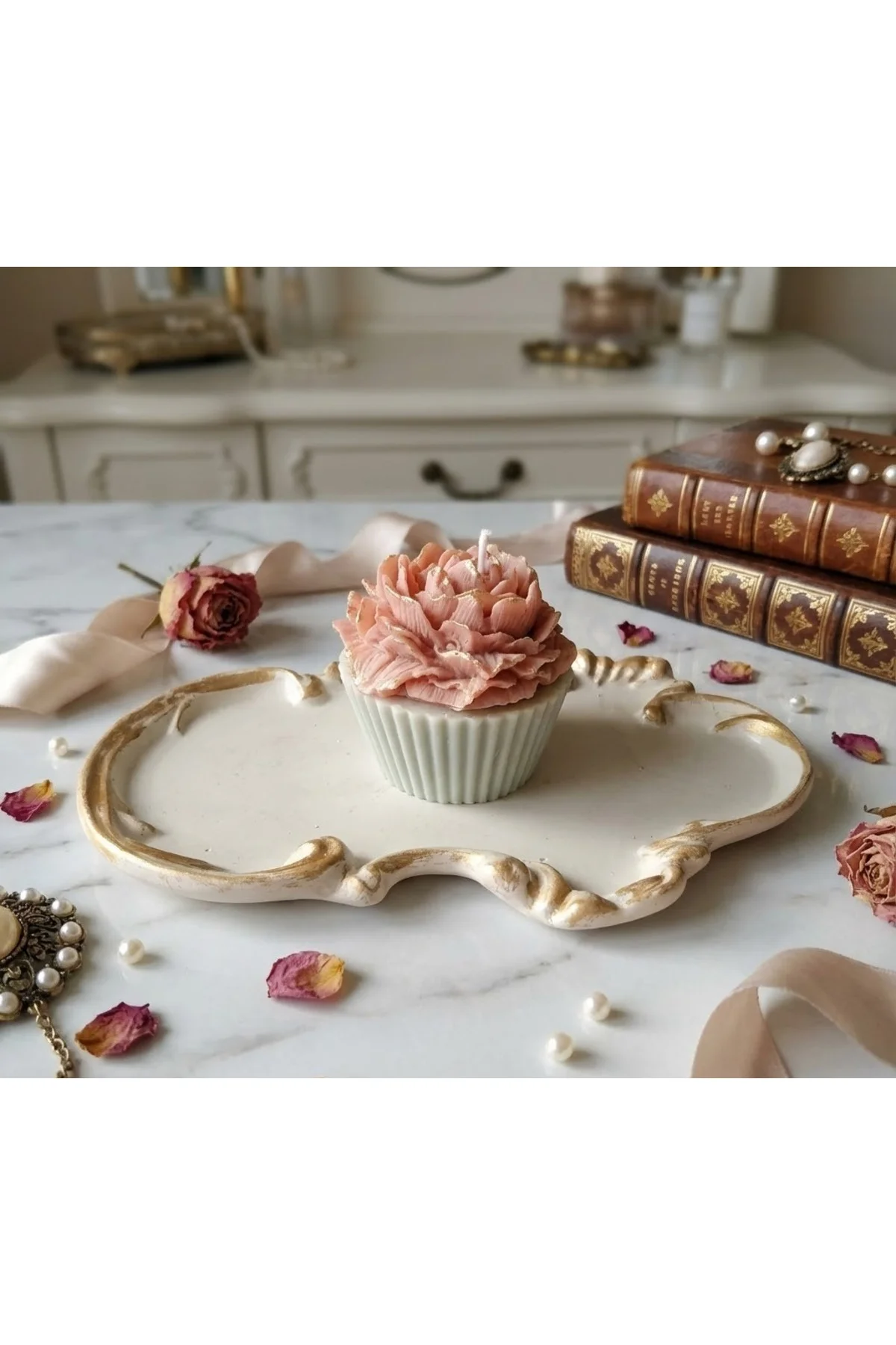 Dekoratif Tabaklı Cupcake Soya Mum