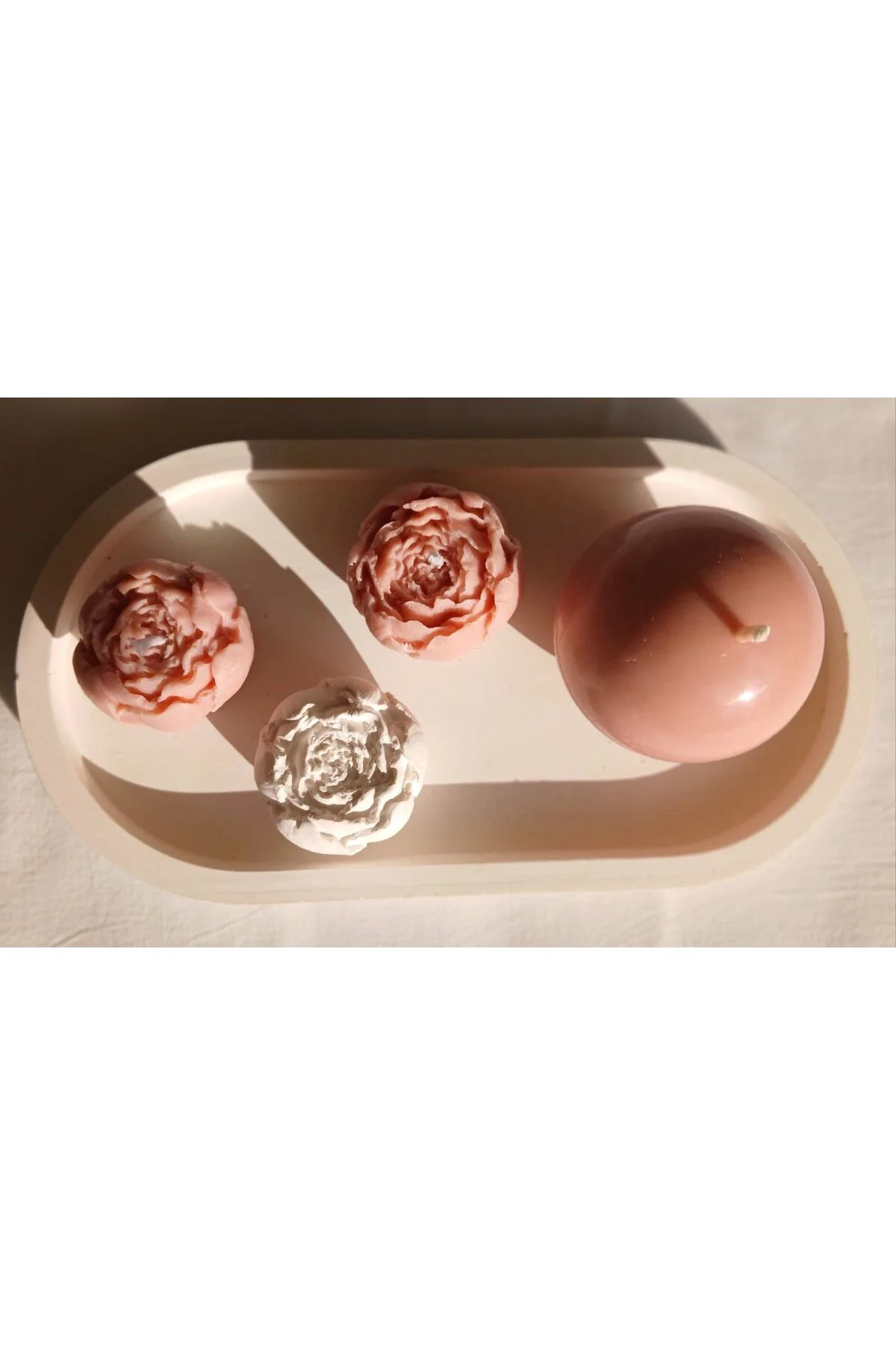 Dekoratif Tabaklı Soya Mum & Koku Taşı Seti (pudra pembe)