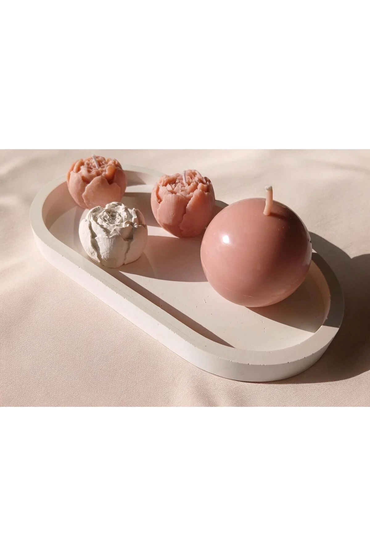 Dekoratif Tabaklı Soya Mum & Koku Taşı Seti (pudra pembe)