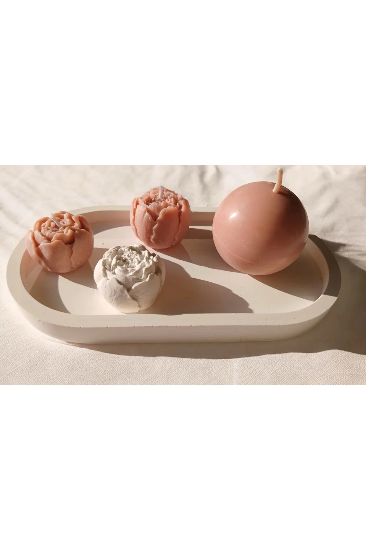 Dekoratif Tabaklı Soya Mum & Koku Taşı Seti (pudra pembe)