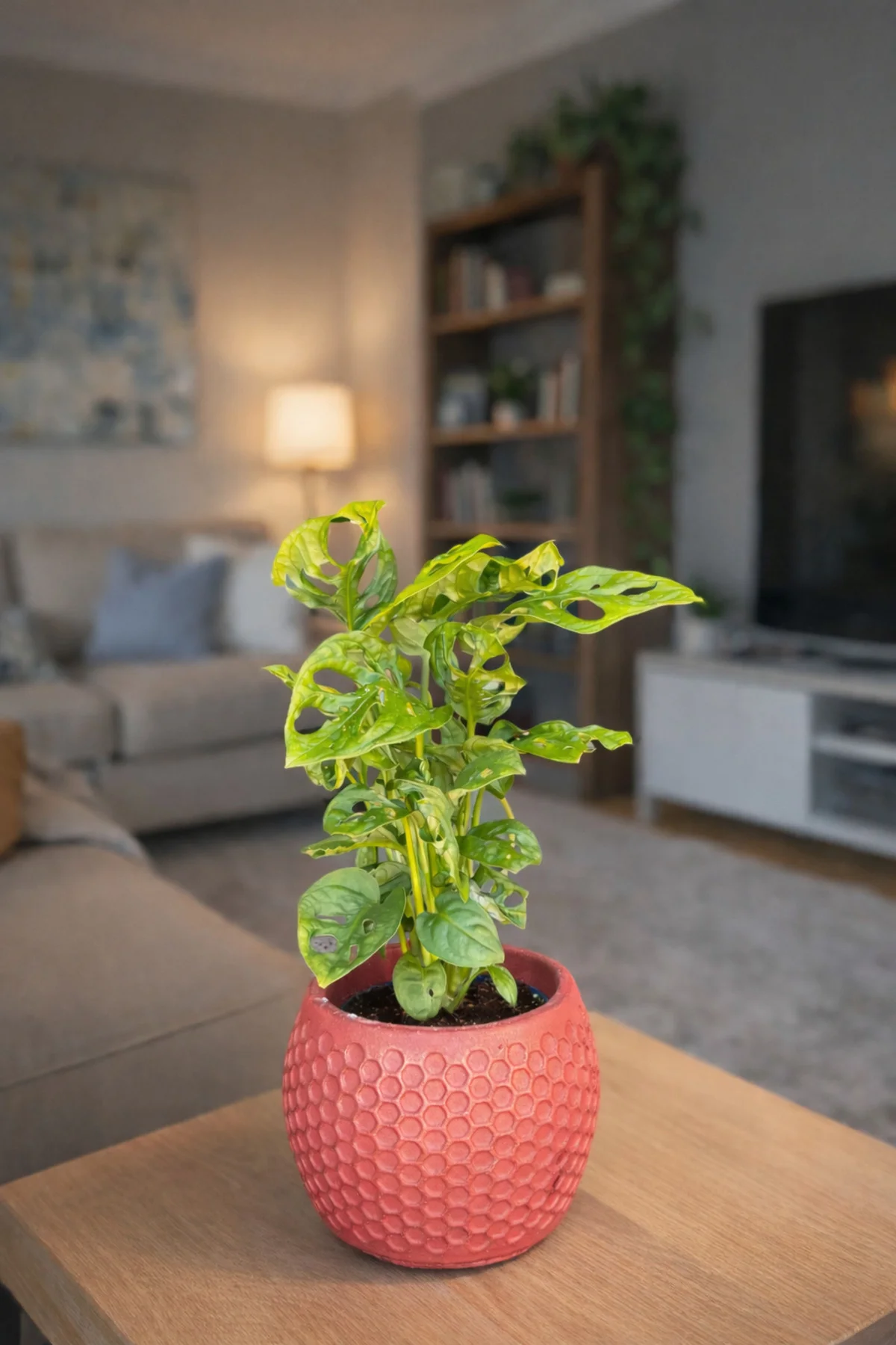 Dekoratif Taş Saksılı Monstera Adansonii (Melek Kanadı) – İç Meka