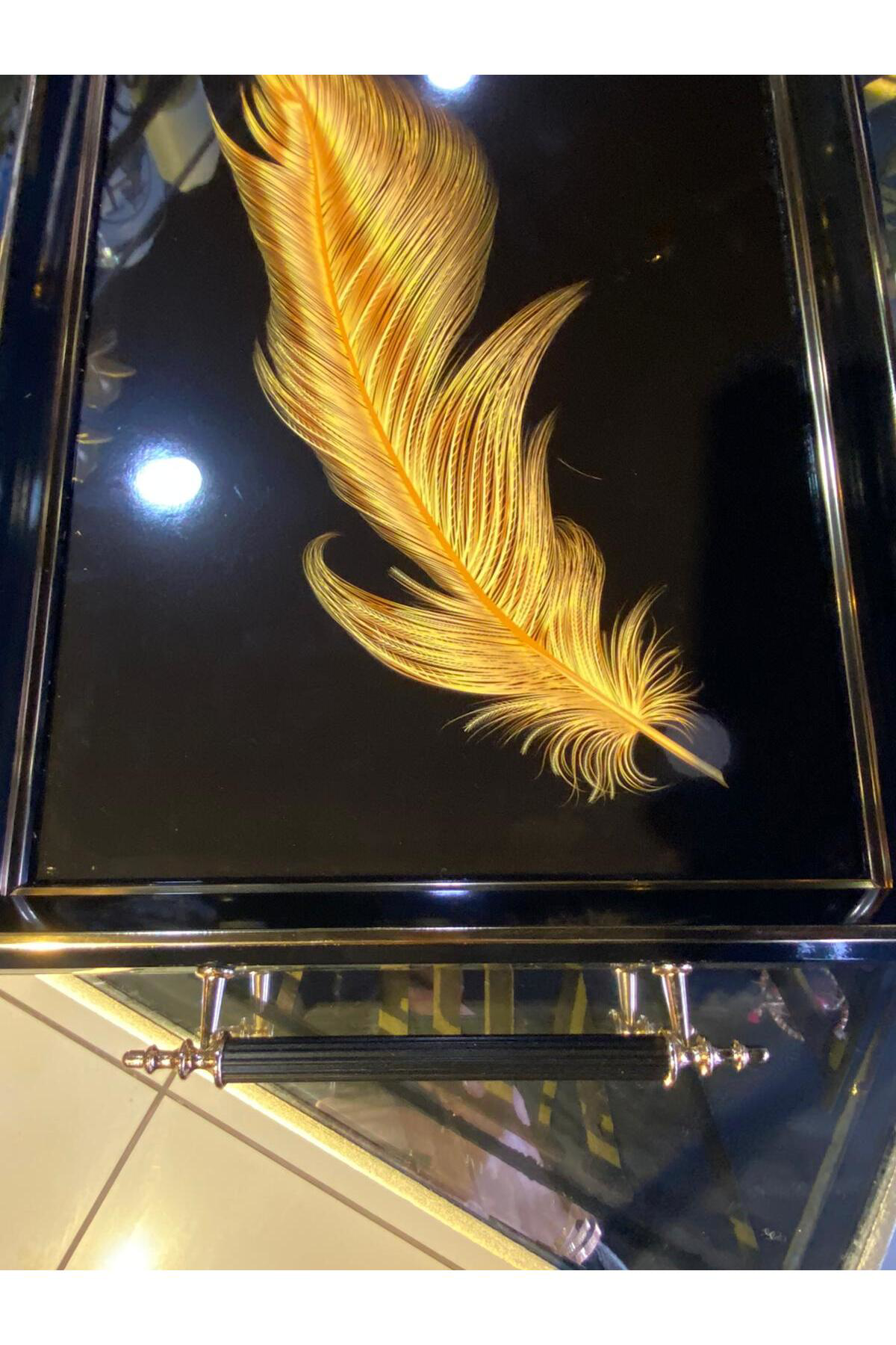 Elif Aksesuar Dekoratif Tek Tüy Desen Lüks Ahşap Tepsi