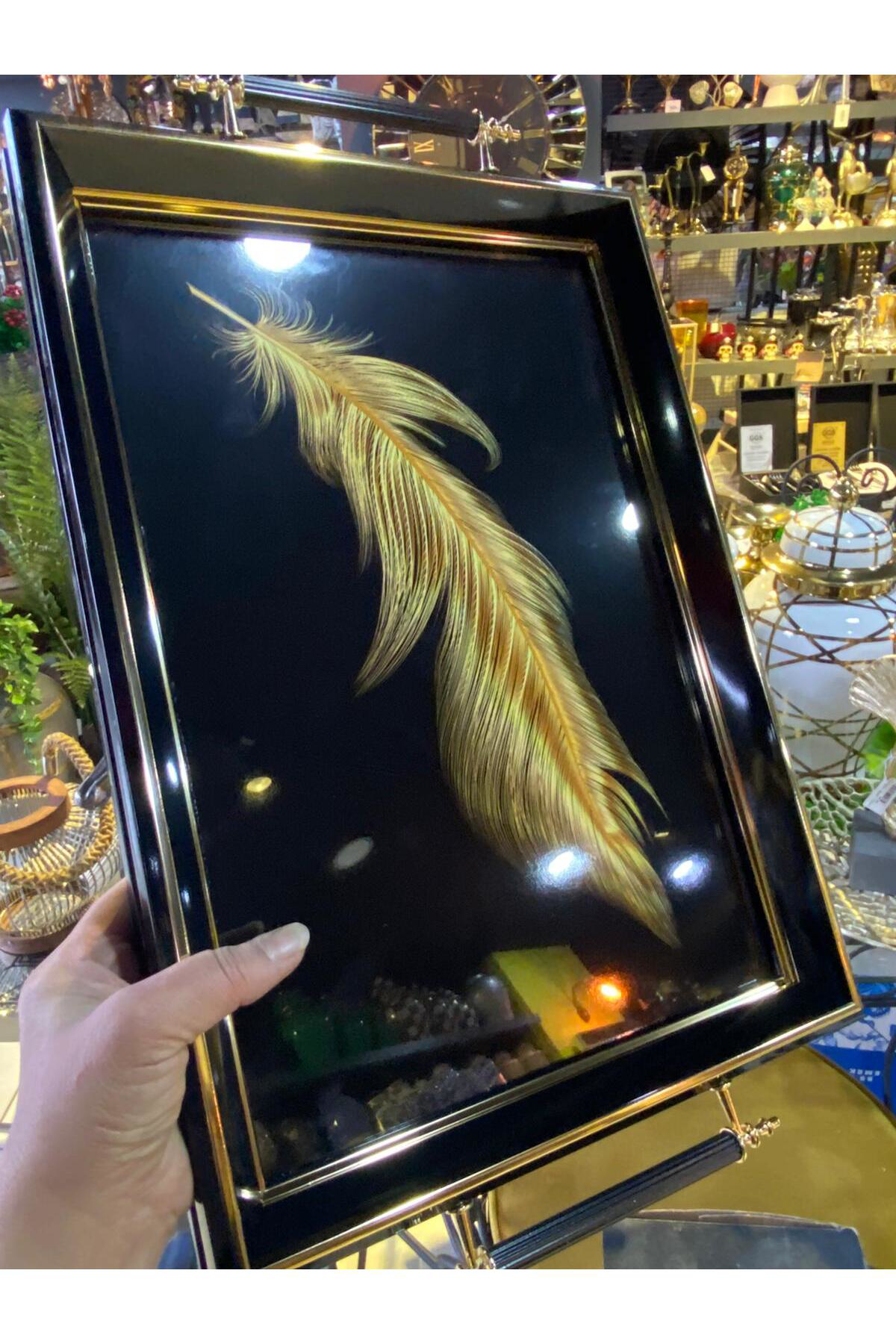 Elif Aksesuar Dekoratif Tek Tüy Desen Lüks Ahşap Tepsi