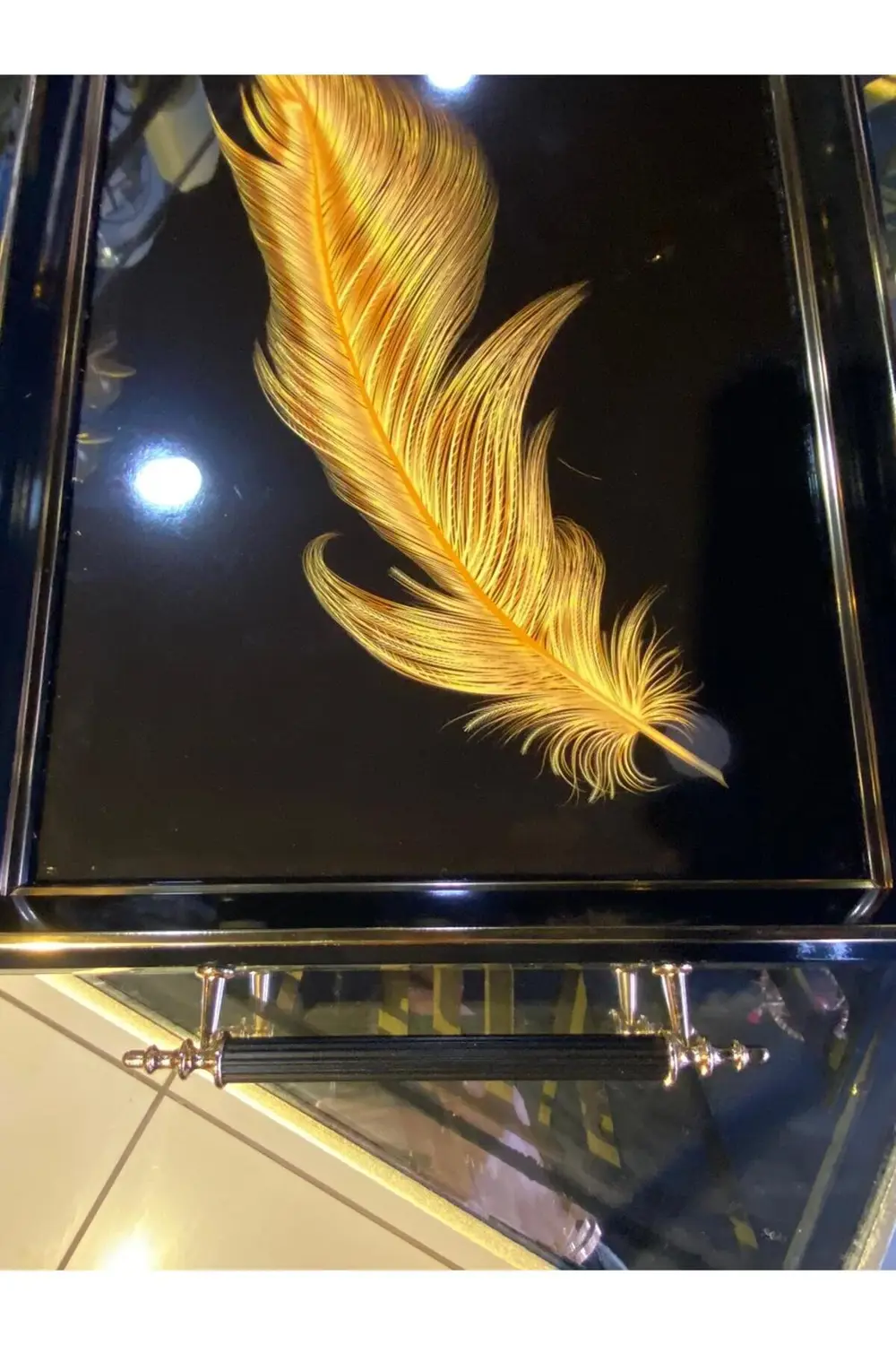 Dekoratif Tek Tüy Desen Lüks Ahşap Tepsi