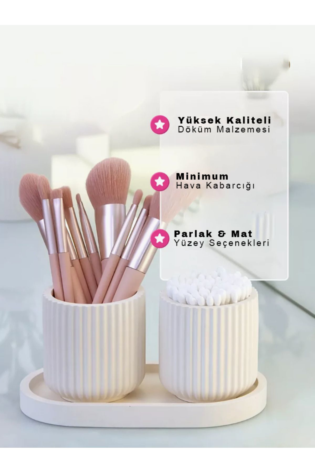 Dekoratif Tepsili Set - 4 Parça Çok Amaçlı Dekoratif Banyo Seti &