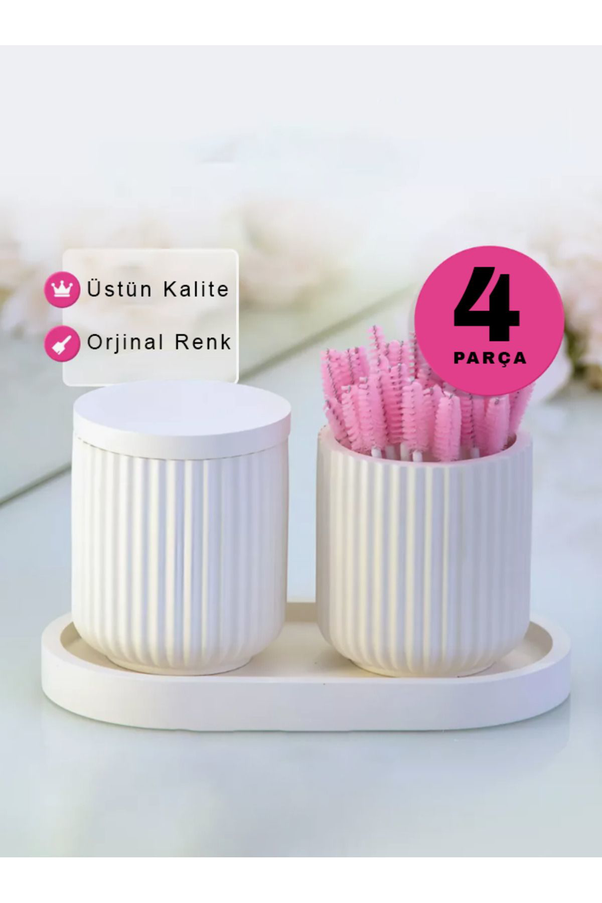 Dekoratif Tepsili Set - 4 Parça Çok Amaçlı Dekoratif Banyo Seti &
