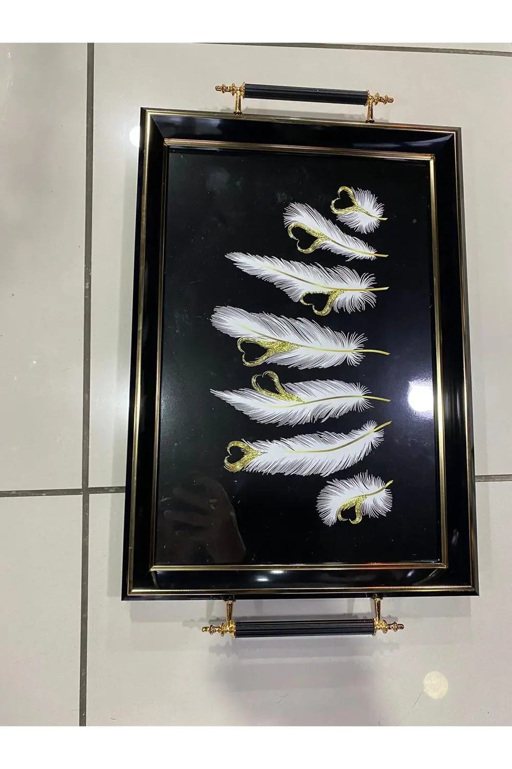 Dekoratif Tüy Desen Lüks Ahşap Tepsi