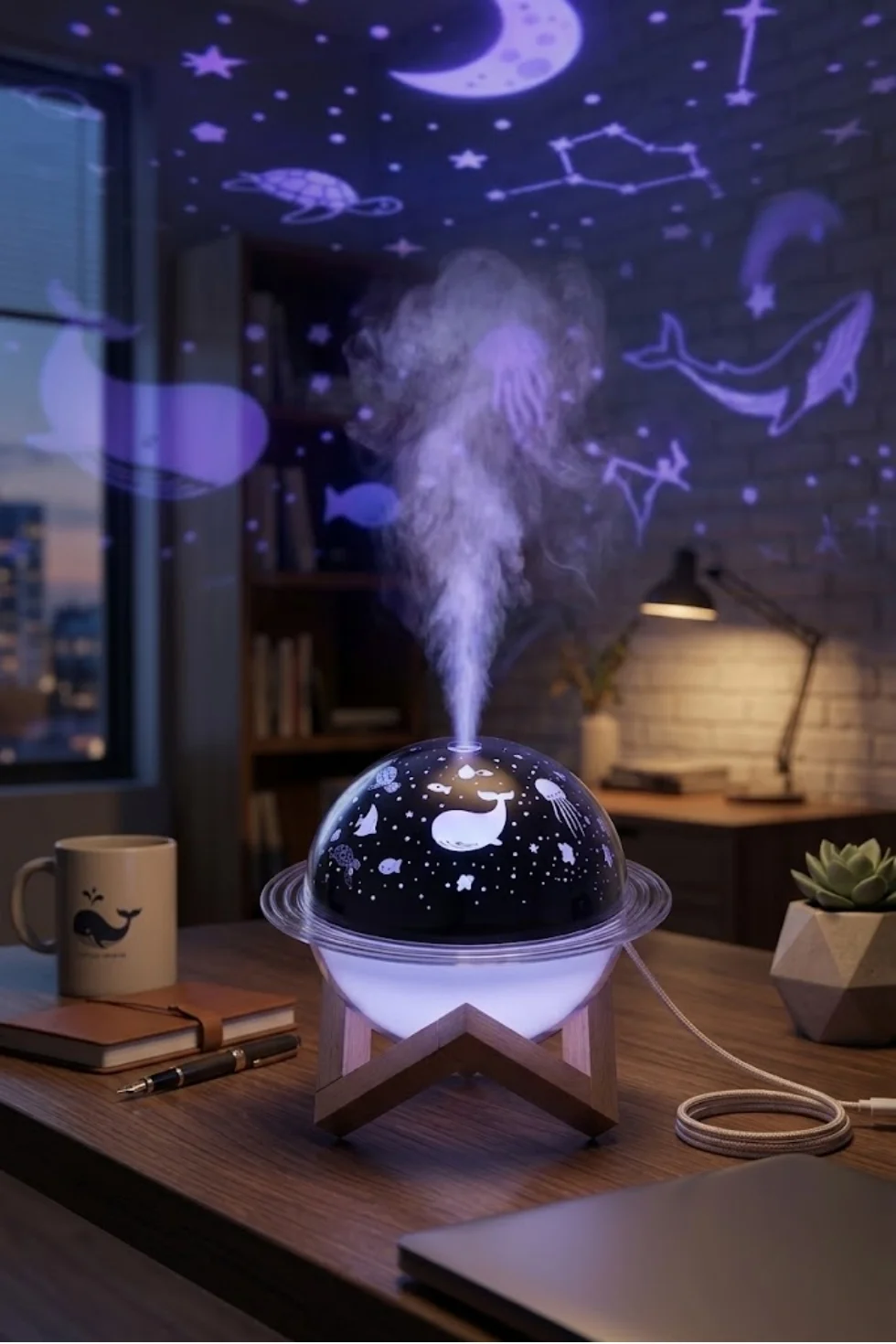 Dekoratif USB Projeksiyon Hava Nemlendirici ve Gece Lambası - Huzur Atmosferi