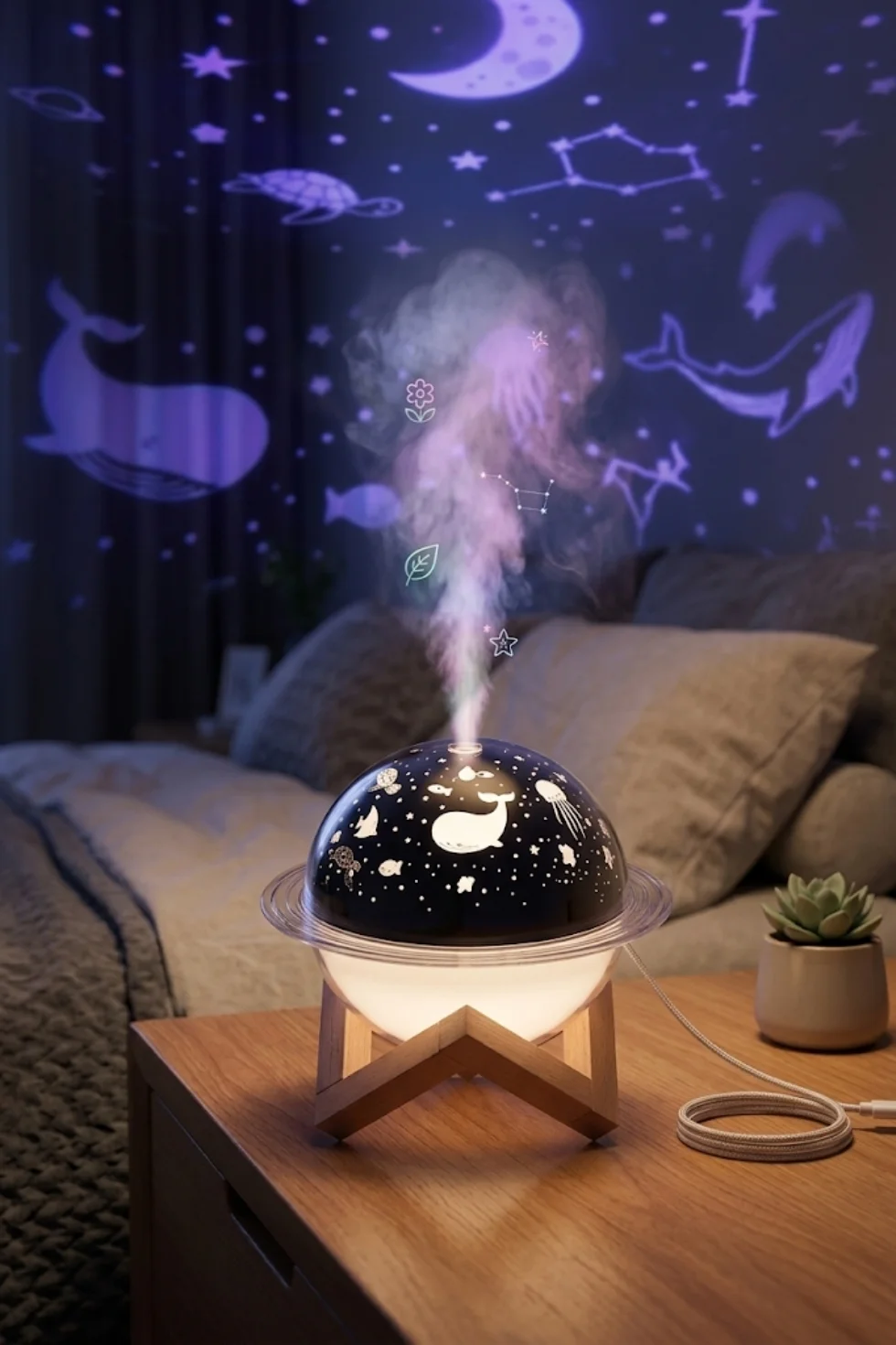 Dekoratif USB Projeksiyon Hava Nemlendirici ve Gece Lambası - Huzur Atmosferi