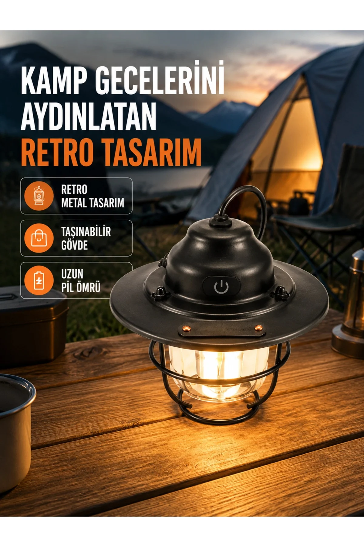 Dekoratif ve Fonksiyonel Taşınabilir Kamp Gece Lambası