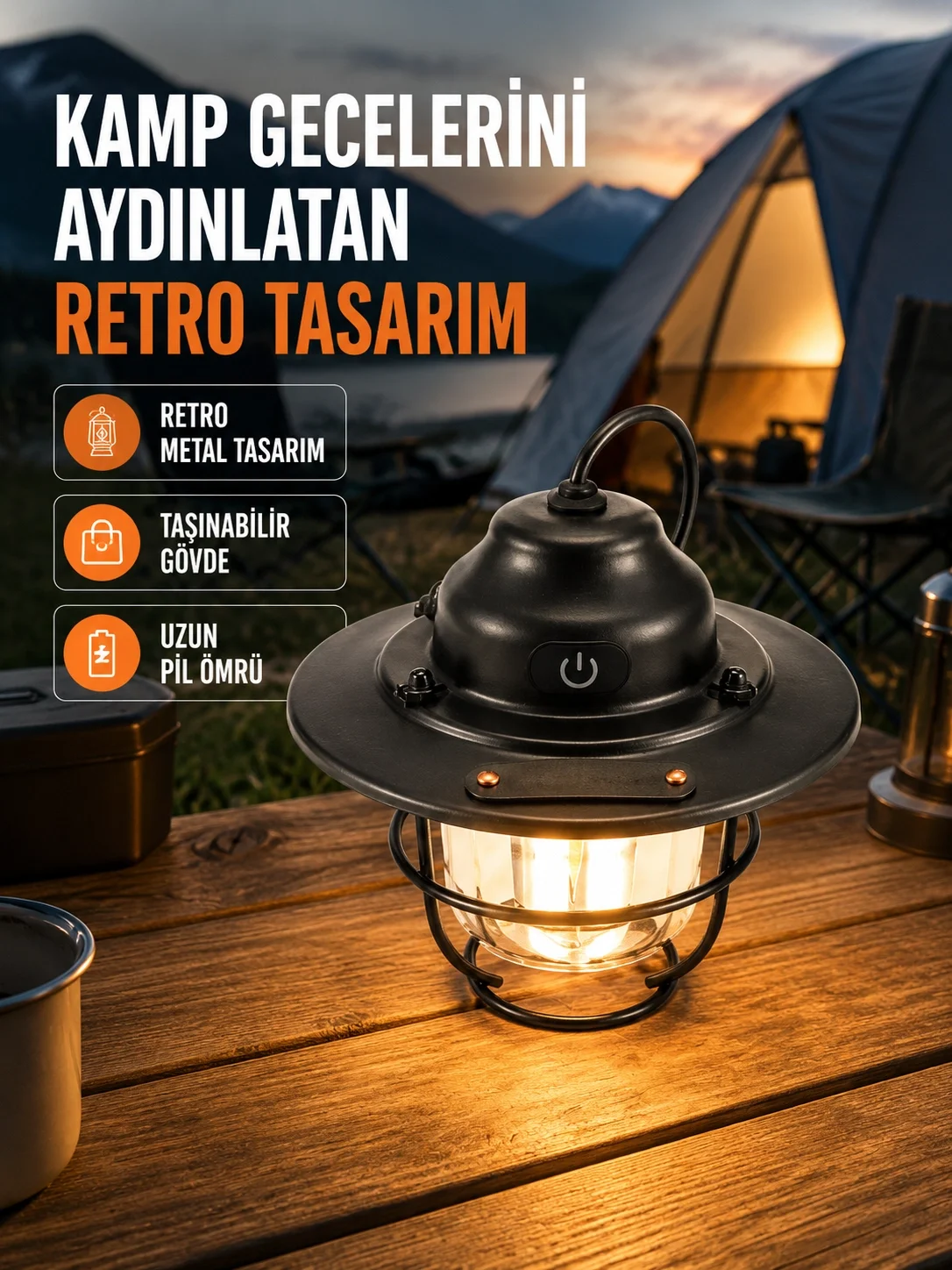Dekoratif ve Fonksiyonel Taşınabilir Kamp Gece Lambası