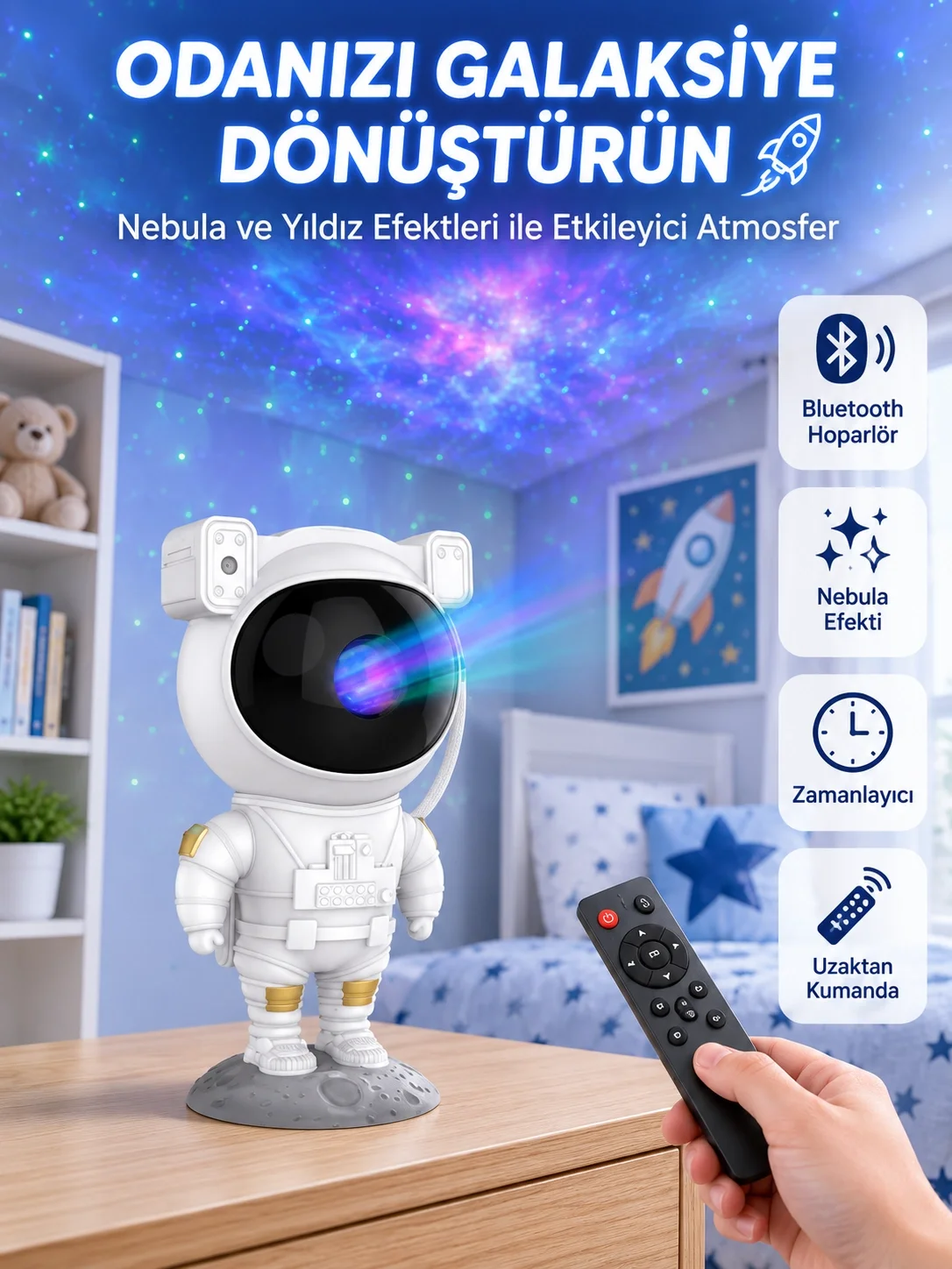 Dekoratif ve Fonksiyonel Astronot Projeksiyon Aydınlatma