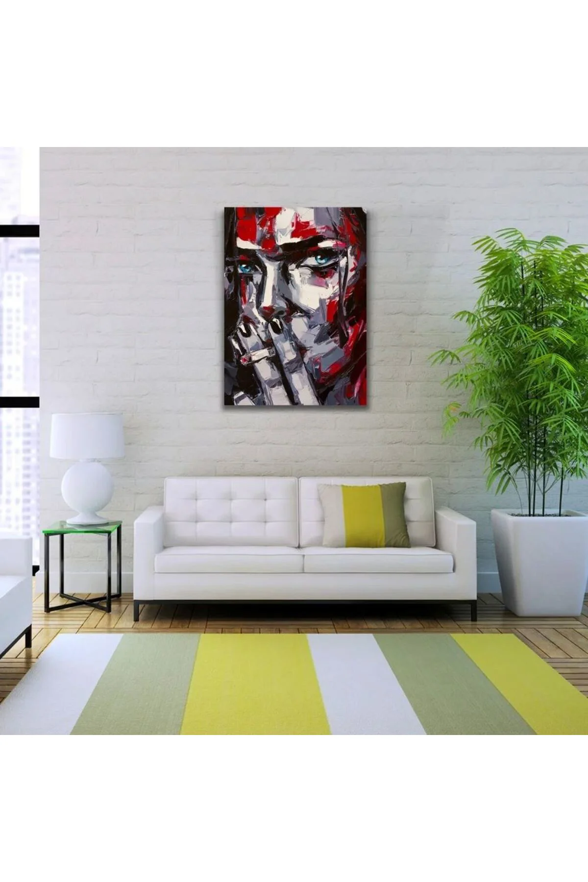 Dekoratif Yağlıboya Dokulu Kırmızı Gri Tonlarda Kadın Silueti Kanvas Tablo 50 x 70