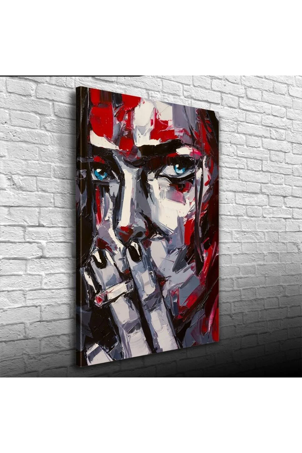 Dekoratif Yağlıboya Dokulu Kırmızı Gri Tonlarda Kadın Silueti Kanvas Tablo 50 x 70