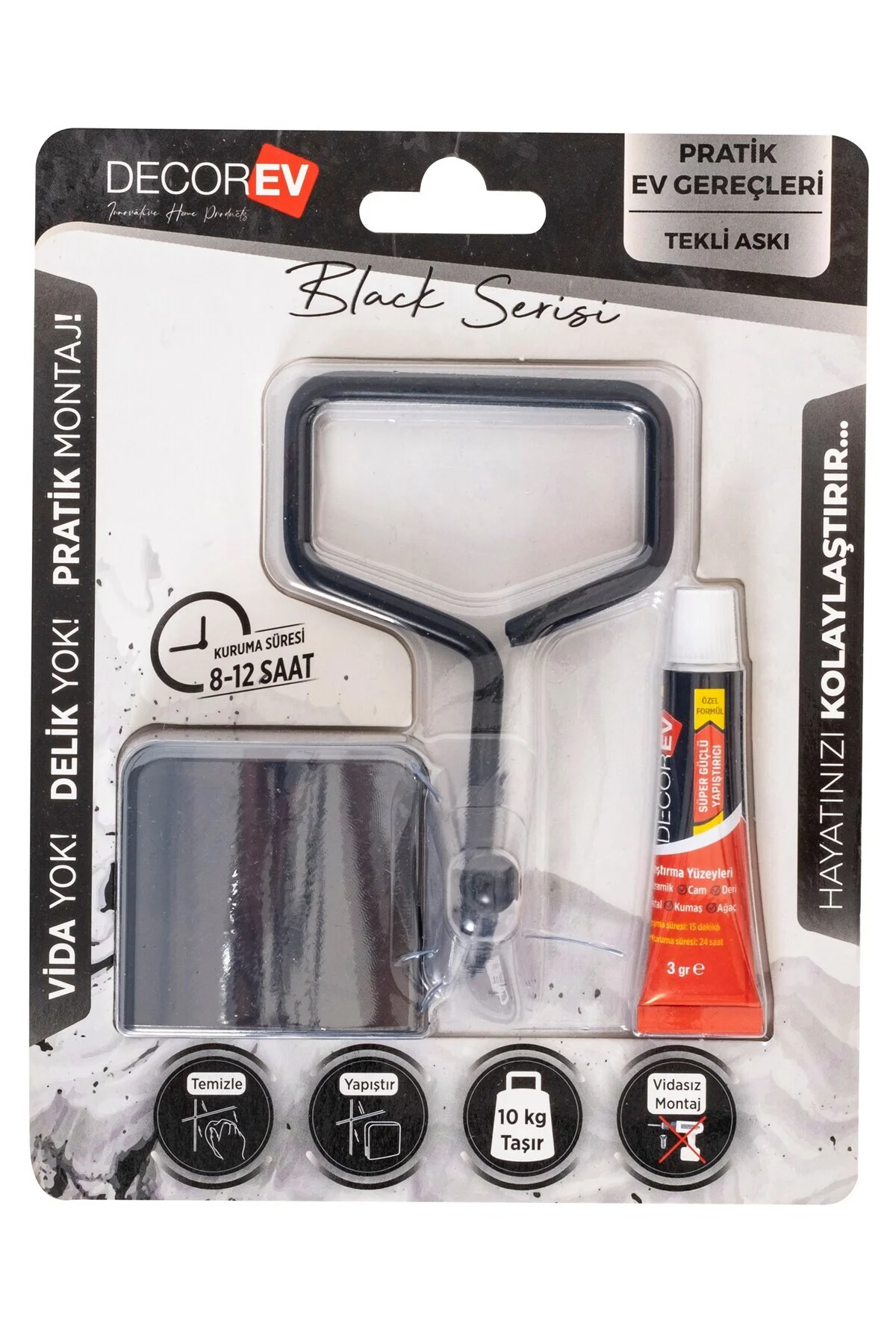 Dekoratif Yapıştırmalı Banyo- Mutfak Metal Tekli Kancalı Askı Siyah Pratik Vidasız Montaj Dc-5052 Dekoratif Yapıştırmalı Banyo- Mutfak Metal Tekli Kancalı Askı Siyah Pratik Vidasız Montaj Dc-5052