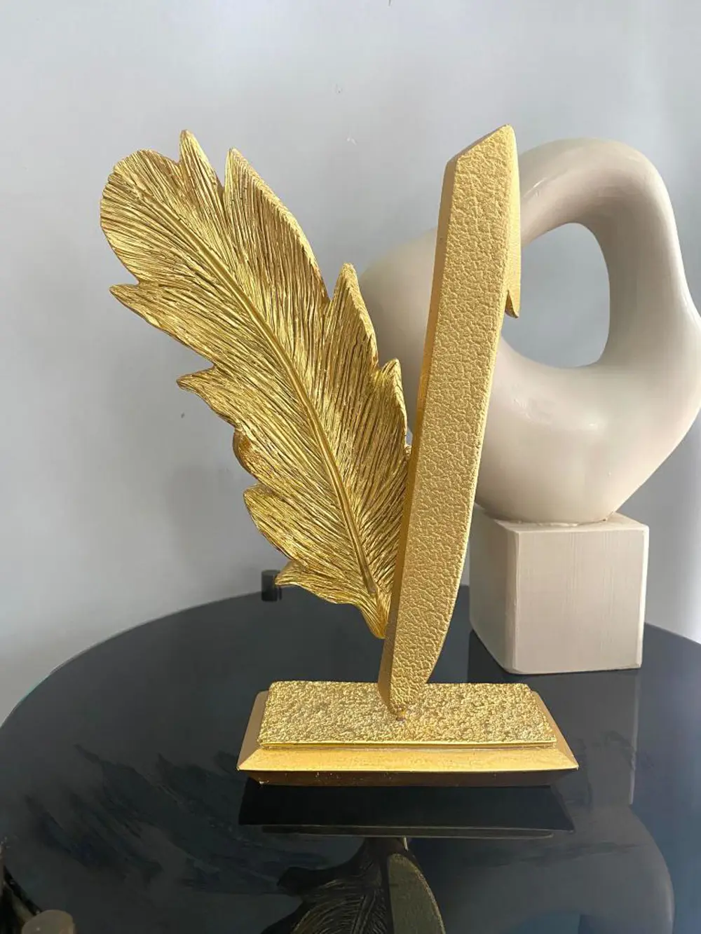Dekoratif Yaprak Elif Harfi Biblo Ev Ofis Heykel Polyester