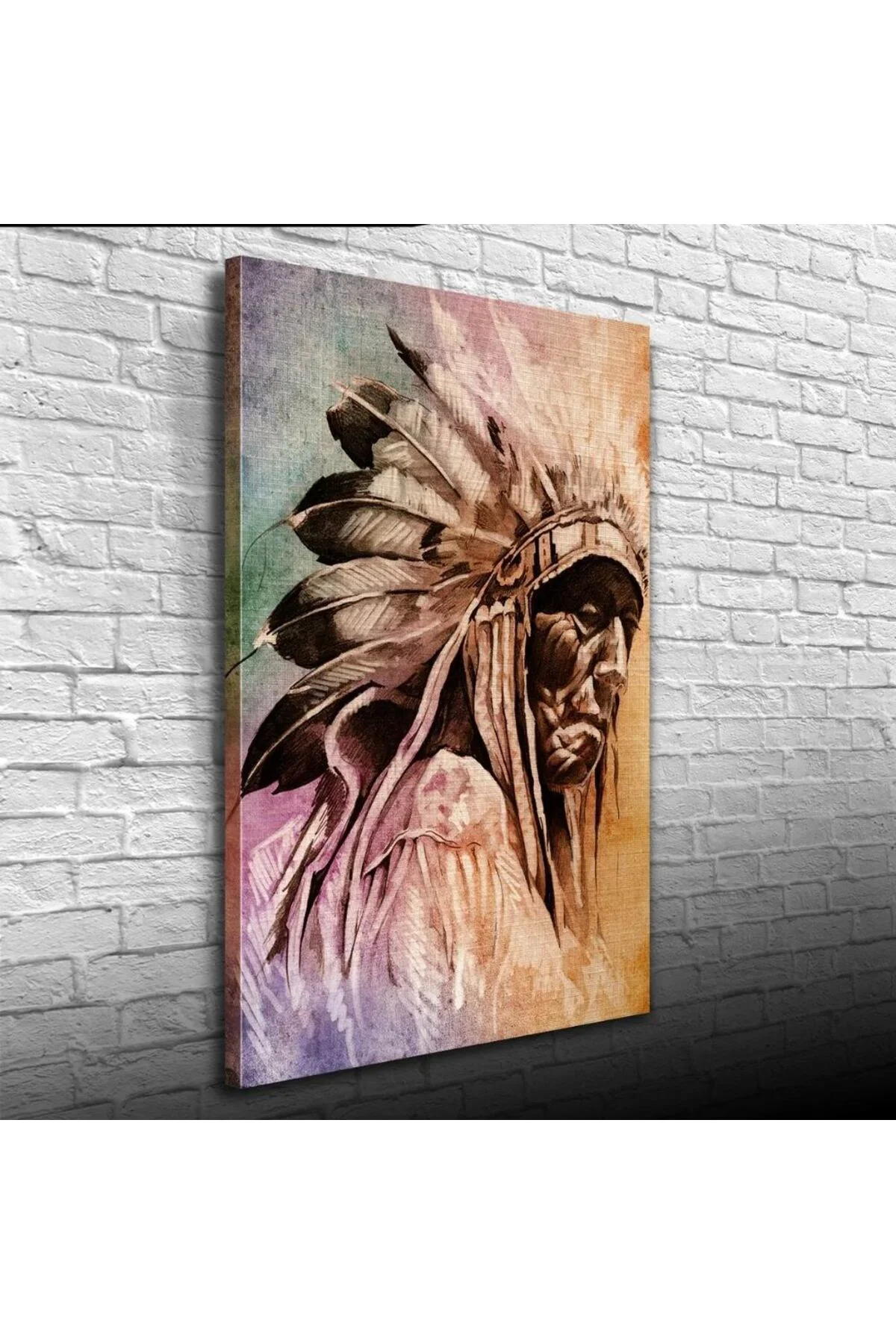 Dekoratif Yaşlı Kızılderili Erkek Portre Kanvas Tablo 50 x 70