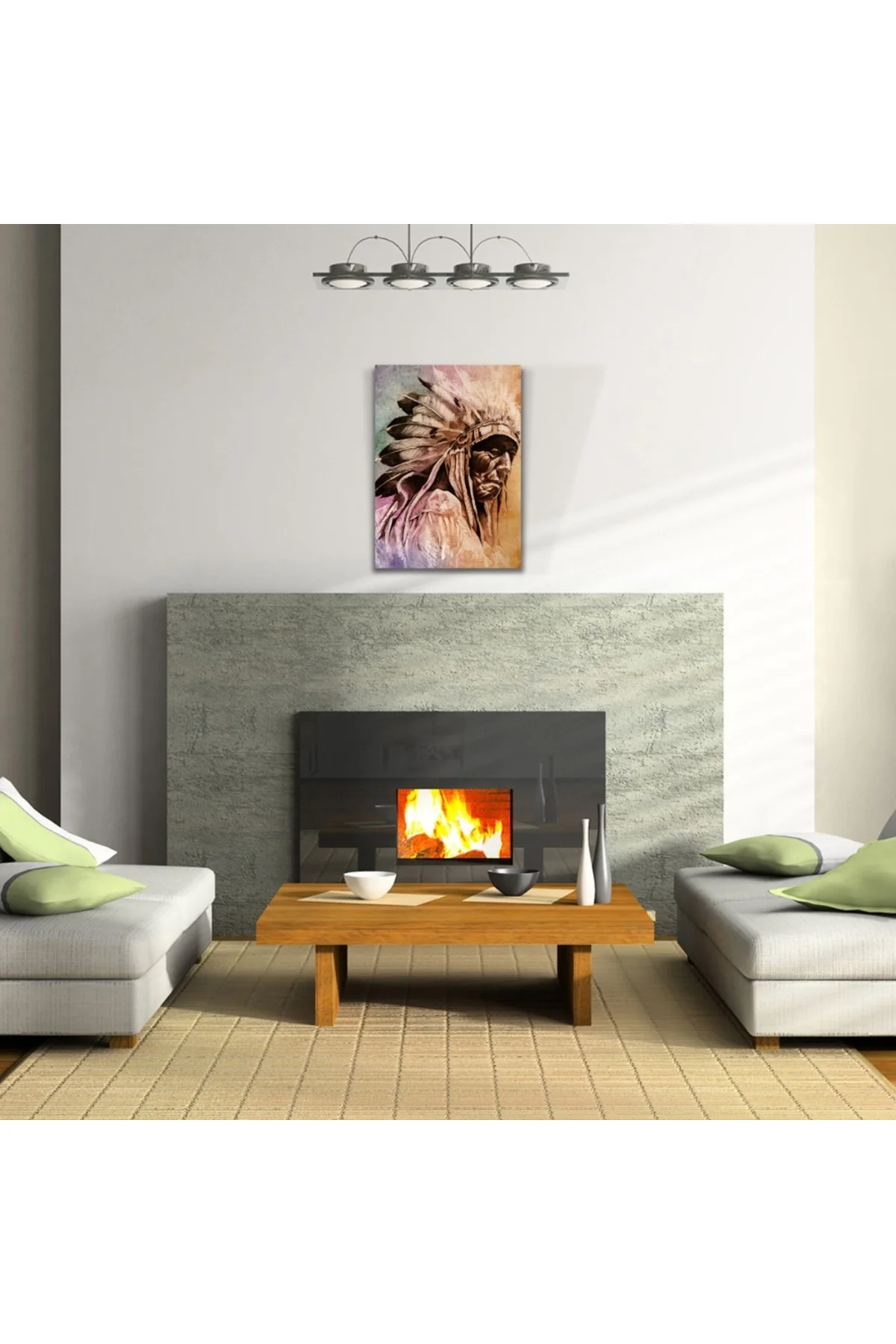 Dekoratif Yaşlı Kızılderili Erkek Portre Kanvas Tablo 50 x 70