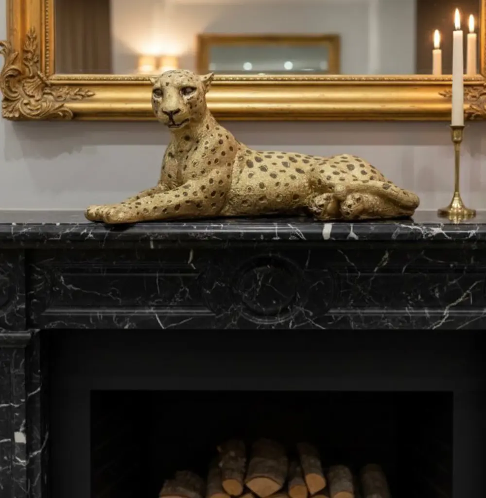 Dekoratif Yatan Leopar Kaplan Kedi Biblo