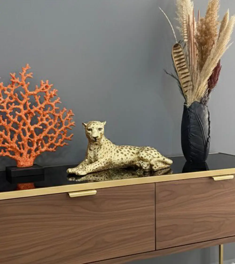 Dekoratif Yatan Leopar Kaplan Kedi Biblo