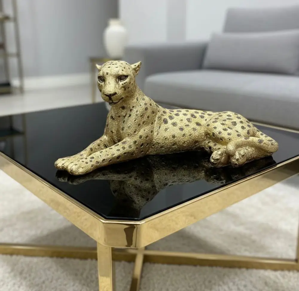 Dekoratif Yatan Leopar Kaplan Kedi Biblo