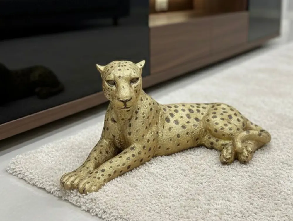 Dekoratif Yatan Leopar Kaplan Kedi Biblo