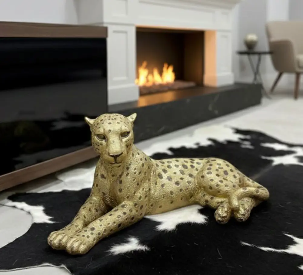 Dekoratif Yatan Leopar Kaplan Kedi Biblo