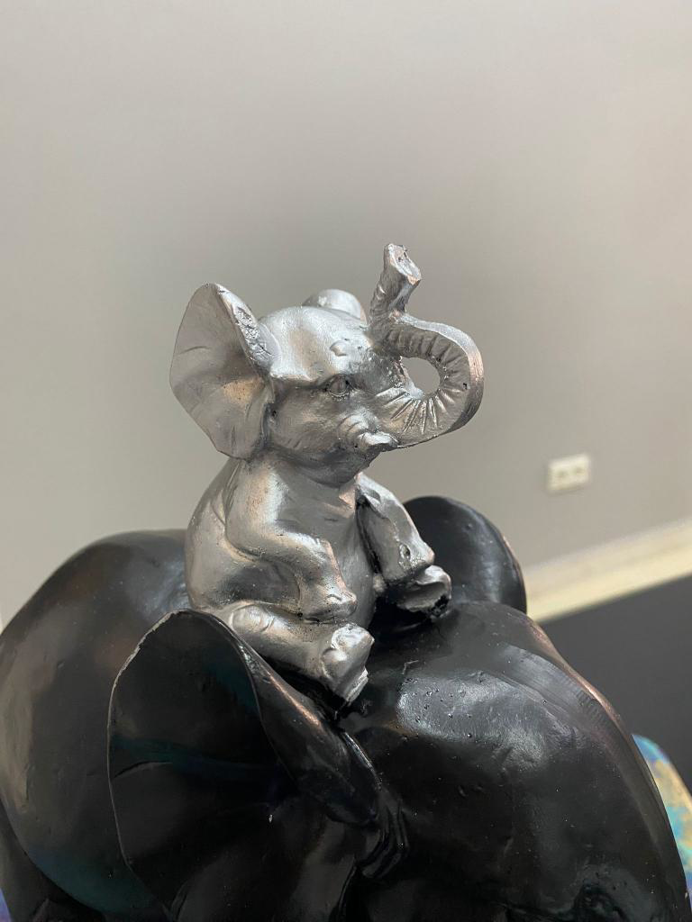 Dekoratif Yavrulu Fil Biblo Fil Heykeli