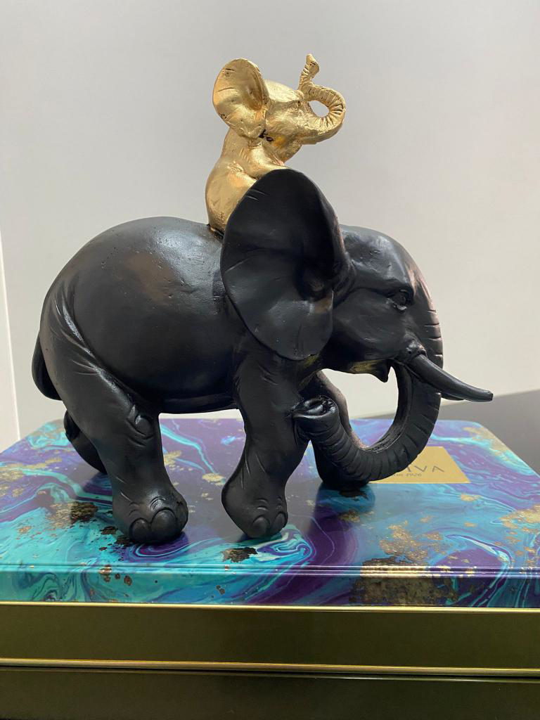 Dekoratif Yavrulu Fil Biblo Fil Heykeli