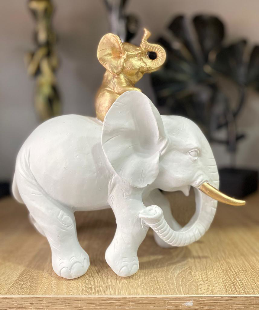 Dekoratif Yavrulu Fil Biblo Fil Heykeli