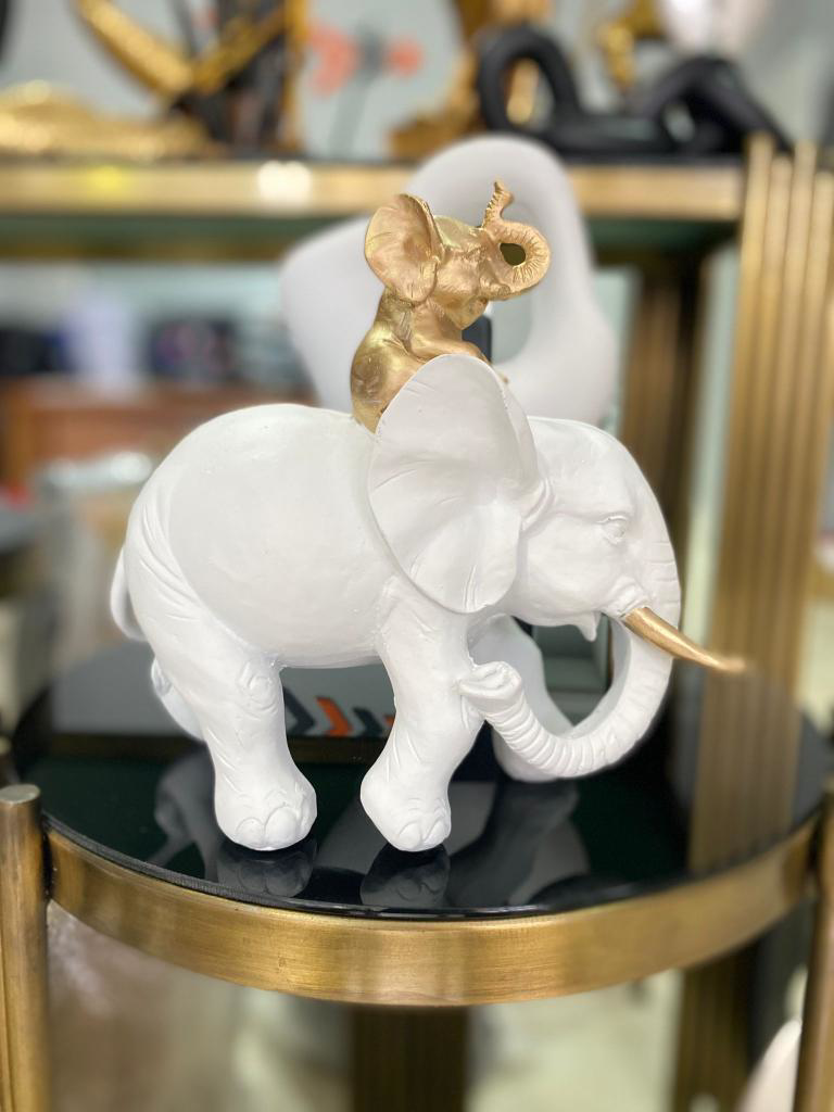 Dekoratif Yavrulu Fil Biblo Fil Heykeli