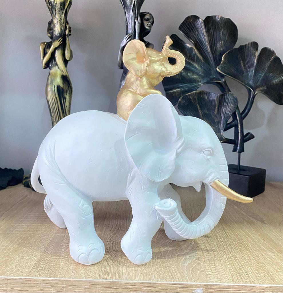 Dekoratif Yavrulu Fil Biblo Fil Heykeli