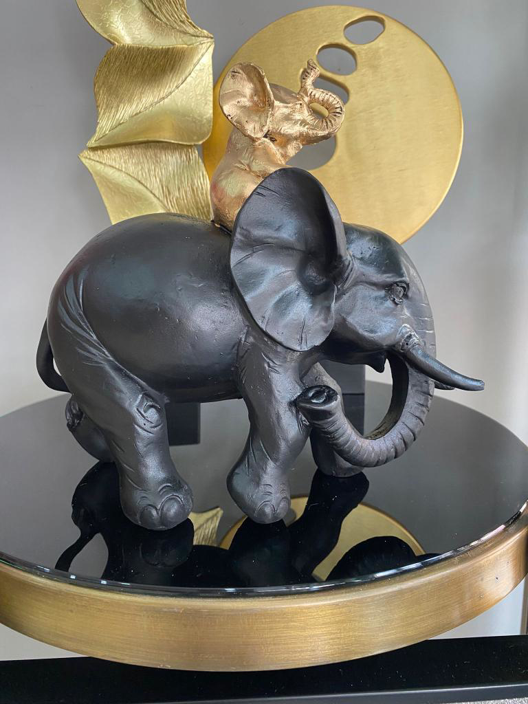 Dekoratif Yavrulu Fil Biblo Fil Heykeli
