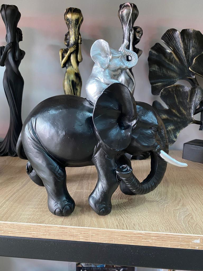 Dekoratif Yavrulu Fil Biblo Fil Heykeli