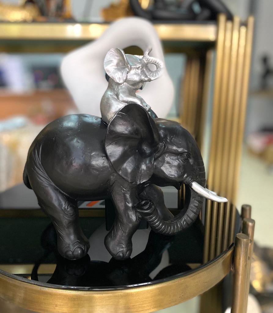 Dekoratif Yavrulu Fil Biblo Fil Heykeli