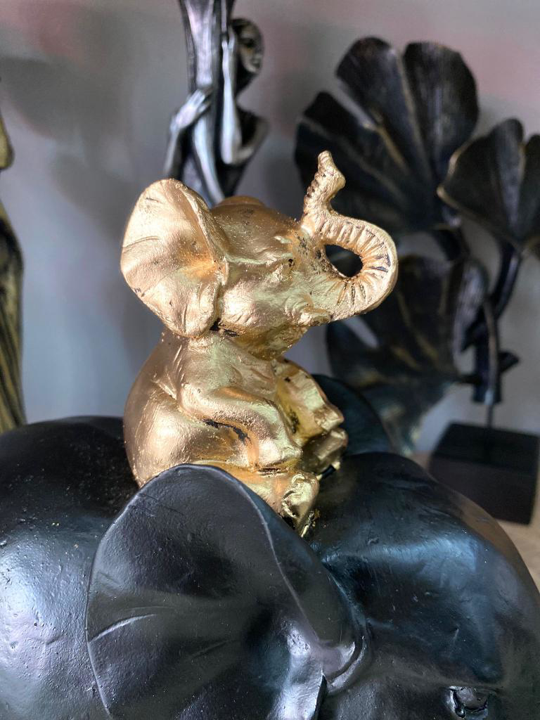 Dekoratif Yavrulu Fil Biblo Fil Heykeli