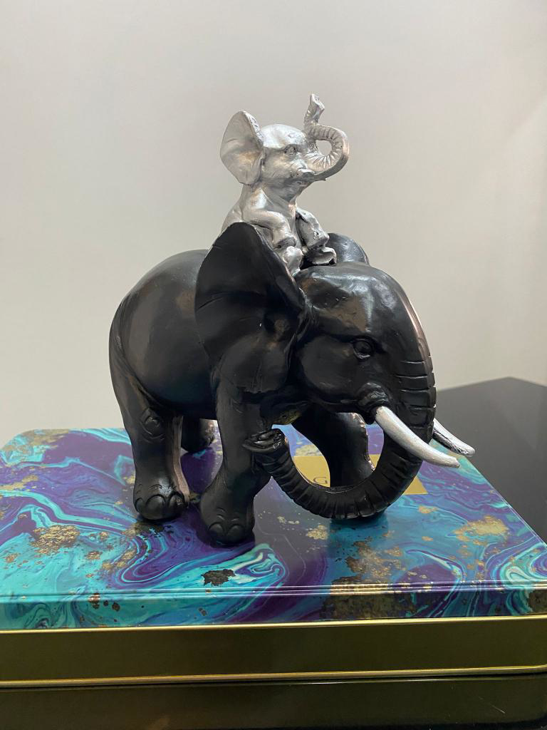 Dekoratif Yavrulu Fil Biblo Fil Heykeli